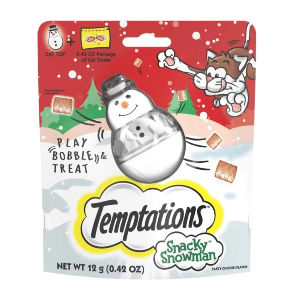 NEW package Temptations Snacky SNOWMAN Bobble Cat Toy and Treats for Cats